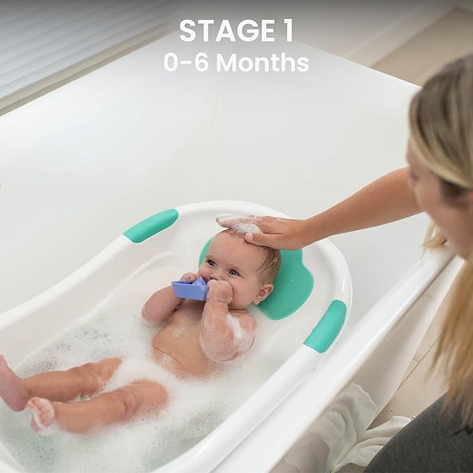 Lulyboo Baby Bath tub with Head Cushion, Bath Tub for Newborn and Toddlers, Ages 0-18 Months, Comfortable & Easy to Clean, Machine Washable Sling, Spacious for Toddlers, Ideal Baby Shower Gift