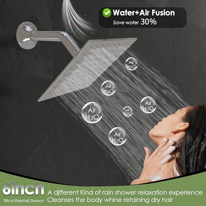 24x32 LED Dual Head Shower System 24"x32" Ceiling Mount Shower Head Thermostatic Shower System Rainfall Shower Set with 6 Inches Shower Head and 6 Body Jets High Pressure Shower Handheld