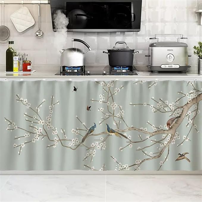 SK Studio Short Curtains for Kitchen, Cabinet Shelf Dust-Proof Blackout Tier Cafe Curtain Under Sink Skirt for Bathroom Laundry Room Style 3, 27.6" W x 31.5" H