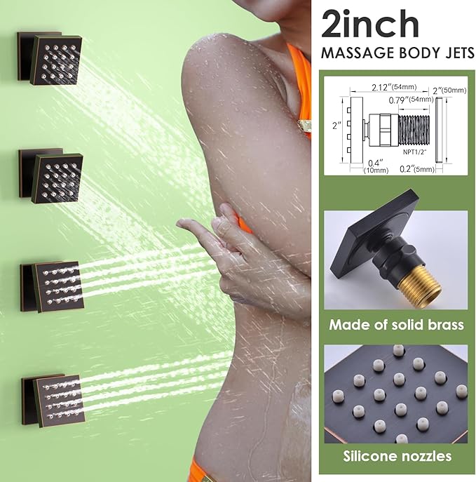 Enga Dual Shower Head System with Body Jets, 12"+ 6" Wall Mounted Dual Rain Shower Faucet with Valve Kit, Oil Rubbed Bronze
