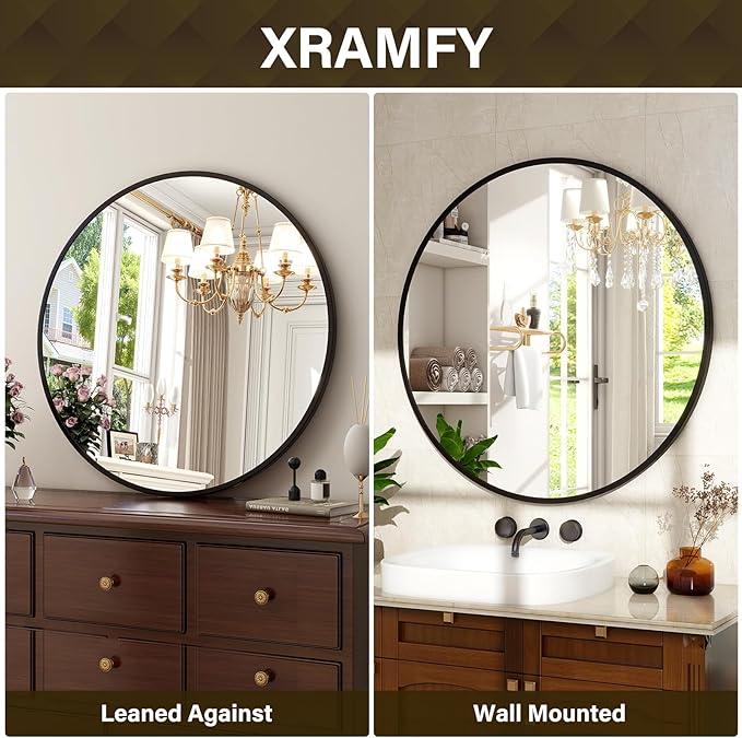 20 Inch Round Mirror - Circle Mirrors for Bathroom, Entryway and Living Room Wall Decor, Modern Hanging Vanity Mirror, Matte Black Circle Decorative Wall Mirror