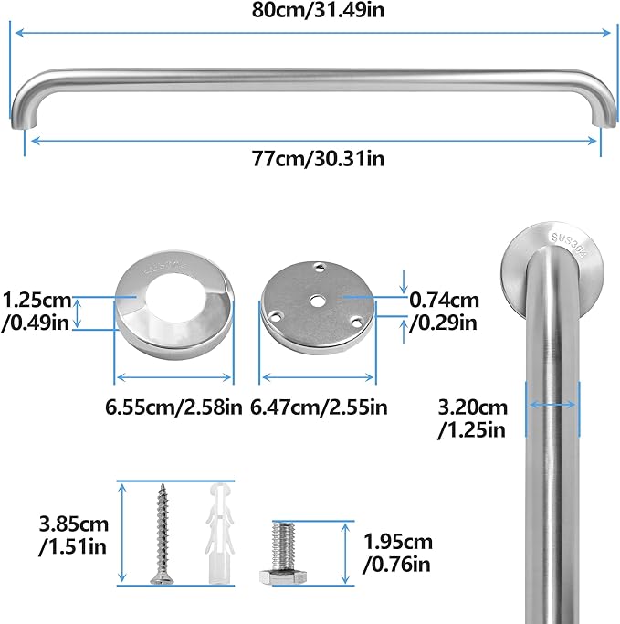 Shower Grab Bar, 2 Pack 32 Inch Brushed Nickel Bathroom Safety Bar, 1.25" Diameter 304 Stainless Steel Grab Bars for Bathtubs and Showers, Handicap Shower Grab Bar for Seniors Elderly