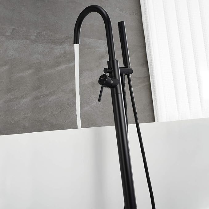 Freestanding Bathtub Faucet Tub Filler Faucets Black Single Handle Floor Mounted with Handheld Shower