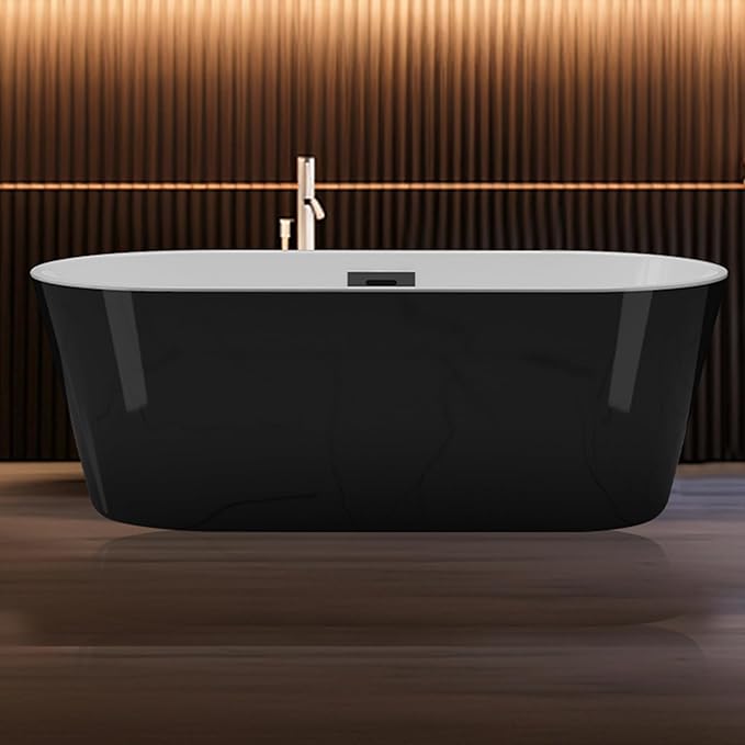 67" Deep Soaking Bathtub, Non-Slip Acrylic Tub with Chrome Drain, CUPC Certified, Ergonomic Modern Bath for Bathrooms, Easy-Install, Black Symmetrical