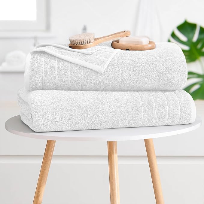 DAN River Extra Large Bath Towels Set of 4, 30 x 60 Inches - 100% Cotton Larger & Lighter Weight Towels for Bathroom - Quicker to Dry, Super Soft & Highly Absorbent Towels for Home, White