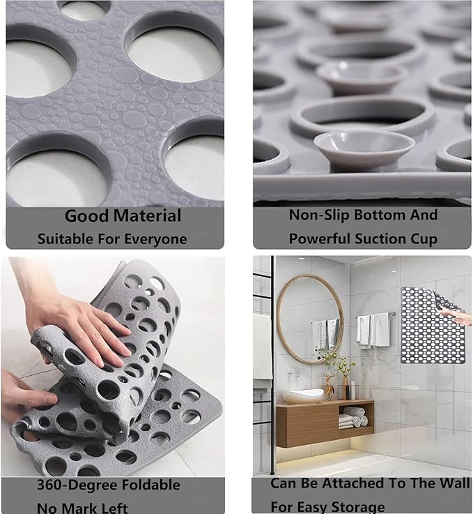 Casa and Beyond Shower Mat,Non Slip Bath Mat and Shower Mat with Suction Cups and Drain Holes,Bathroom Mat Easy to Clean Soft Machine Washable,Bathtub Mat Easy Dry&Cut (Coffee,17" x 30"(Rectangular))