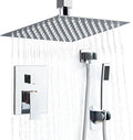 12 Inch Ceiling Mount Shower Faucet Set, Silver Rainfall Shower System with Valve Trim, Square Rain Shower Spray Combo Luxury Shower Fixtures Polish Chrome Shower Head and Handle Set