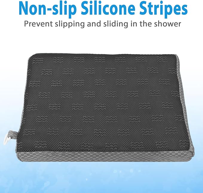 Shower Seat Cushion, Shower Chair Cushion for Transfer Benches in Bathtub, Cushion for Sauna, 3D Mesh Pad with Hook, Slip-Resistant, Design for Elderly, Senior, Handicap Disabled