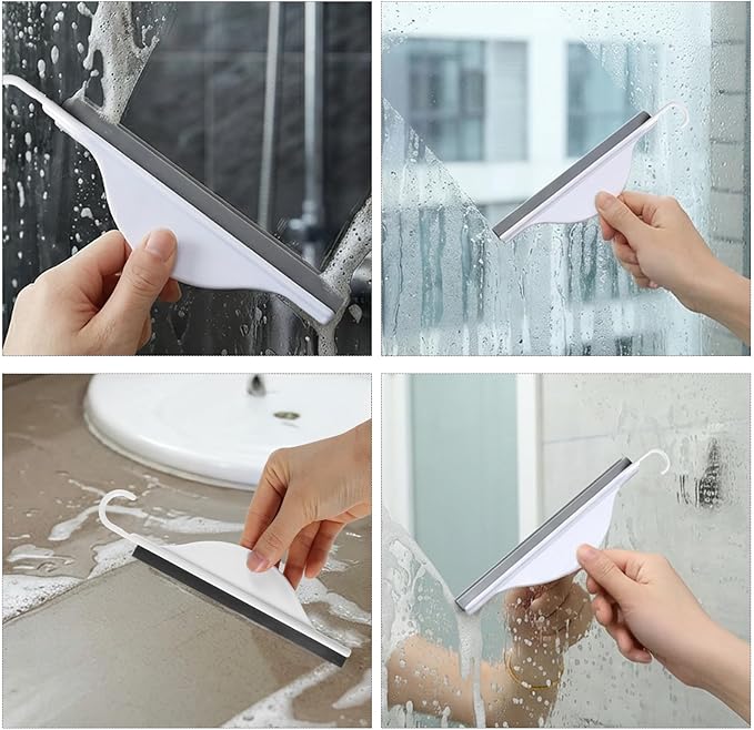 Tiny Bathroom Mirror Shower Squeegee with Hanging Hook, Silicone Kitchen Countertop Small Squeegee, Handy Water Blade Mini Squeegees, Wiper Scraper Cleaner Tool for Cleaning Window Glass Sink Counter