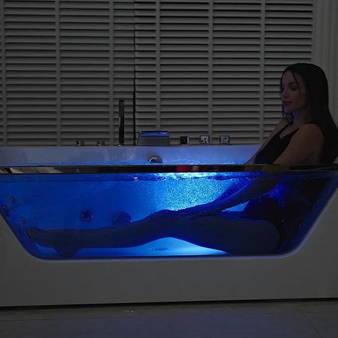 Empava 67 in. Acrylic Alcove Whirlpool Bathtub - Hydromassage Rectangular Jetted Soaking Tub with Center Drain - Waterfall Faucet