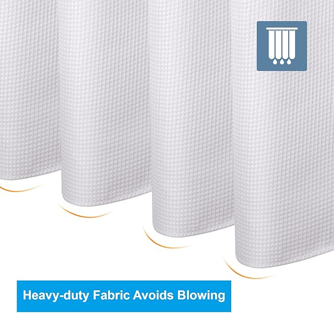 AmazerBath Waffle Shower Curtain White, Stall Shower Curtain 48 x 72 Inches, Fabric Curtain Heavy Duty 240GSM, Hotel Quality Bathroom Curtains