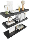 Colima Floating Shelves for Wall, Rustic Wood Wall Mounted Shelves for Bathroom, Toilet, Bedroom, Living Room, Kitchen, Office, Hanging Shelf for Books, Storage, Room Decor, Black, 24in, Set of 3