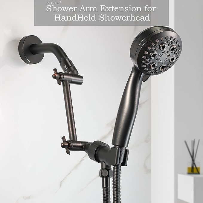 6 Inch Adjustable Shower Head Extension Arm, All-Metal Shower Arm Extender with Locking Set Screw for Rainfall, Fixed, Handheld Showerheads, G1/2 Universal Thread, Oil Rubbed Bronze