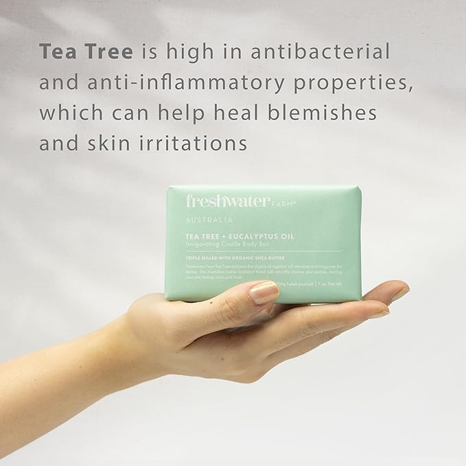 Freshwater Farm Australia Natural Soap Bar- Tea Tree + Eucalyptus Oil| 7oz x 8 Pack.Castile Bar Soap, Soap Bar, Natural Bar Soap, Body Soap Bars With Essential Oil For Sensitive Skin