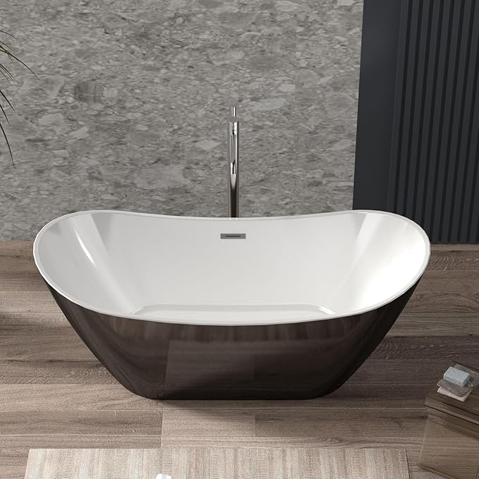 67 Inch Acrylic Soaking Bathtub, Modern Stand Alone Tub for Adults with Sloped Backrest, Chrome Drain & Overflow, cUPC Certified, Easy Installation, White Oval Bath