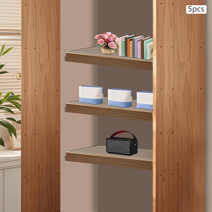 33 Inch Floating Shelves for Wall, 16 Inch Deep Hanging Shelf, Large Display & Storage Shelf for Bathroom, Bedroom, Living Room, Set of 5 (Dark Wood Color, 33 Inch)