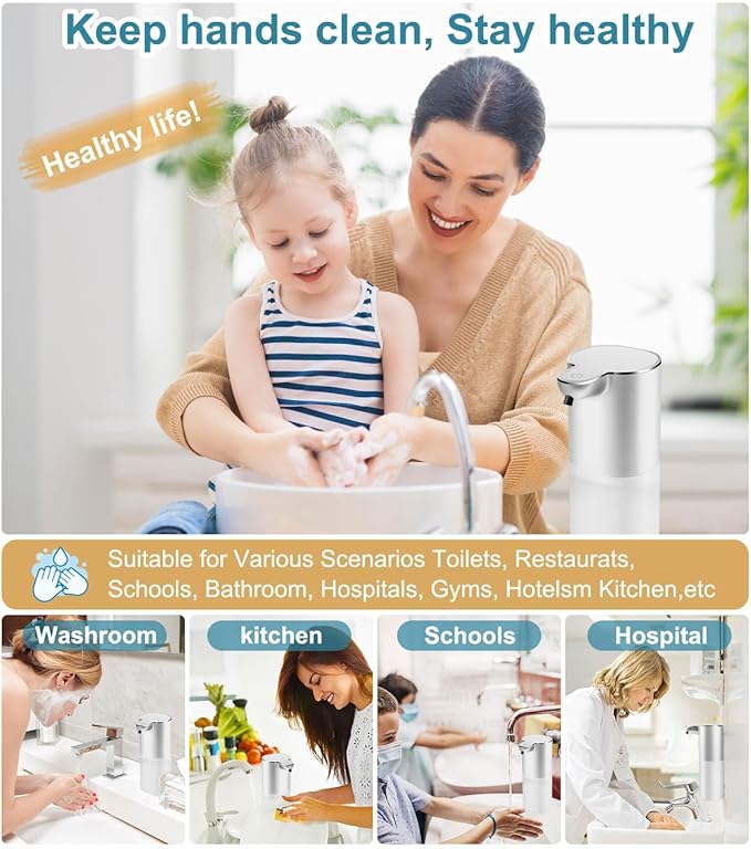Automatic Liquid Soap Dispenser with 4 Adjustable Volume Control, Touchless Rechargeable Hands Free Auto Soap Dispenser for Kitchen, Bathroom, Hotel, Restaurant,13.5oz/ 400ml
