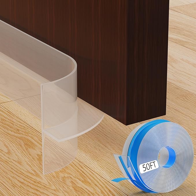 T-Shaped Silicone Door Weather Stripping for Side, 1.97 in x 50 Ft Door Draft Stopper Shower Seal Strip for Door Frame & Windows and Shower Sweep Gaps(Clear)