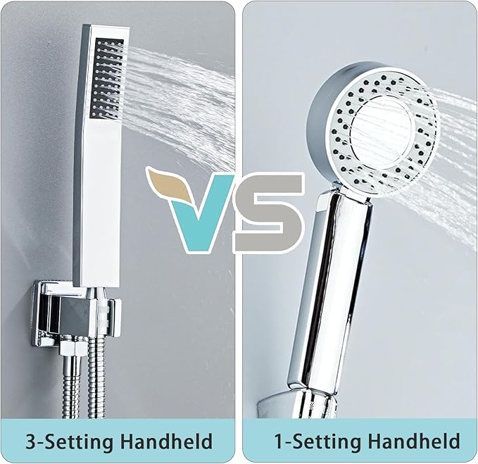 12 Inch Ceiling Mount Shower Faucet Set, Silver Rainfall Shower System with Valve Trim, Square Rain Shower Spray Combo Luxury Shower Fixtures Polish Chrome Shower Head and Handle Set
