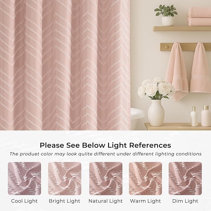 Long Blush Pink Boho Shower Curtain Cute Shower Curtain Textured Tufted Chevron Striped Minimalist 72 x 78 Bathroom Shower Curtains