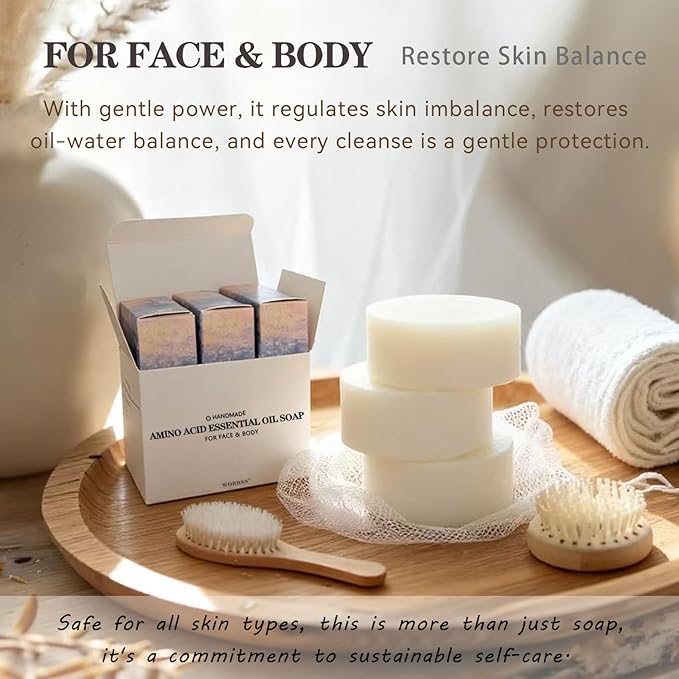 Rebalancing Soap Bar for Face & Body & Bath 3Pack 3.3Oz, with Premium Amino Acid Essential Oils, Plant Based Cold Process Cleansing Bar Soap Wash for Women and Men All Skin