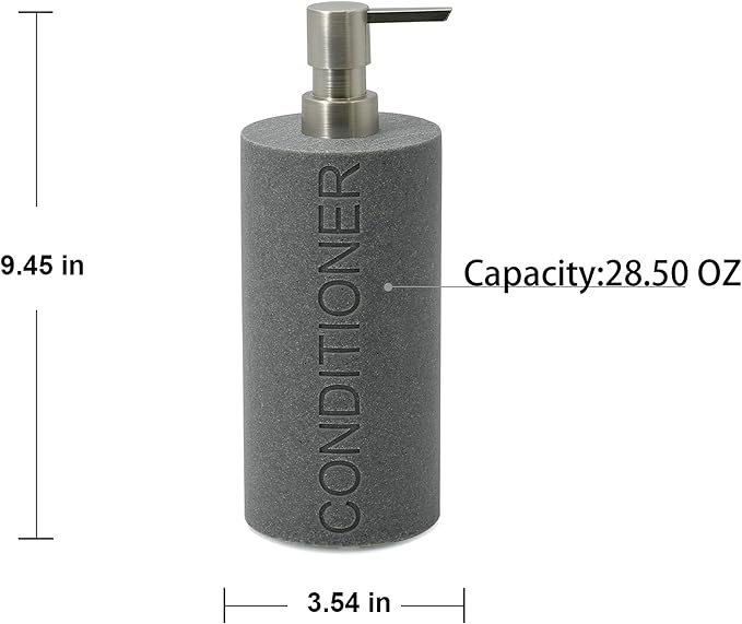 Resin Neutral Gray Sandstone Conditioner Engraved Bottle Refillable Pump Dispenser, Durable Waterproof Resin Construction for Bath, Shower - Gray Sandstone Satin Nickel Pump