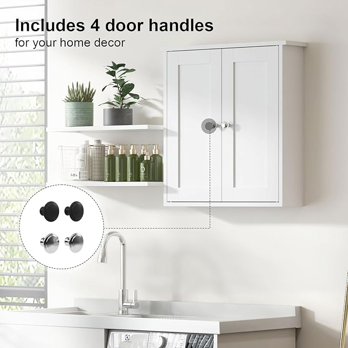 22x23 Bathroom Wall Cabinet,Medicine Cabinet for Bathroom Cabinet Wall Mounted,Over The Toilet Storage Cabinet with 2 Door,Surface Mount Medicine Cabinet for Laundry Room/Restroom,White
