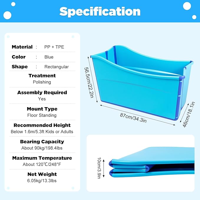 Portable Bathtub for Adults, 38Inch Foldable Bathtub Bathroom SPA Tub Cold Plunge Tub Collapsible Bathtub for Hot Ice Water
