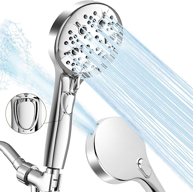 8-Mode High Pressure Handheld Shower Head with ON/OFF Switch,Handheld Shower Wand with Power Wash Spray for Cleaning Tubs,Pets & Tiles,79-Inch Stainless Steel Hose & Bracket,Chrome