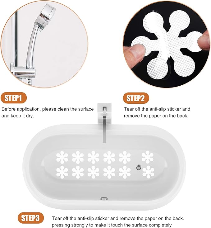 Bathtub Stickers Non-Slip, 12 PCS White Safety Shower Treads Adhesive Appliques with Premium Scraper