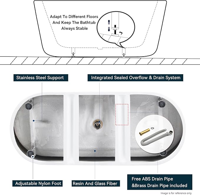 FerdY 67" Shangri-La Elite, Acrylic Freestanding Bathtub, Modern & Contemporary Design Soaking Tub with Chrome Pop-Up Drain and Minimalist Design Overflow, Glossy White, cUPC Certified