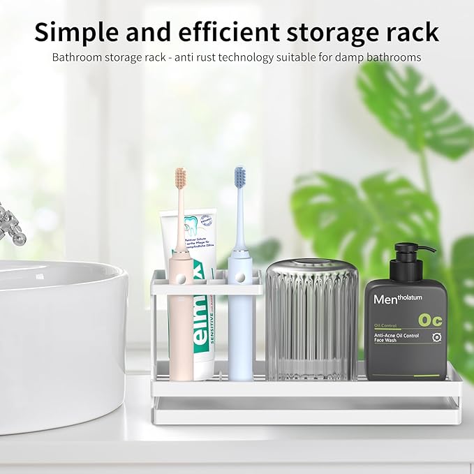 Toothbrush Holders for Bathrooms, Tooth Brushing Holder Electric Toothbrush and Toothpaste Organizer Bathroom Accessories for Countertop, Shower, White