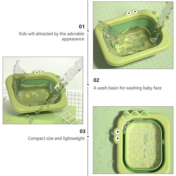Alasum Foldable Wash Basin Thickened Washbasin for Newborns, Green Collapsible Bath Tub Suitable for Boys and Bathing