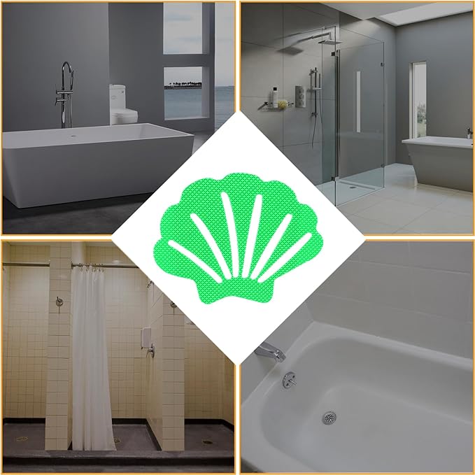 30 Pcs Non Slip Bathtub Stickers Luminous Green Adhesive Decals Sea Shell Shape Shower Stickers for Floor, Ladders, Bath Tub, Stairs, Bathroom