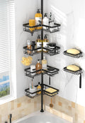 Corner Shower Caddy - 4-Tier Shower Caddy Tension Pole with 2 Removable Soap holders Bathroom Shampoo Holder for Bathtub & Corner, Black, Floor to Ceiling 25-114.2 inch