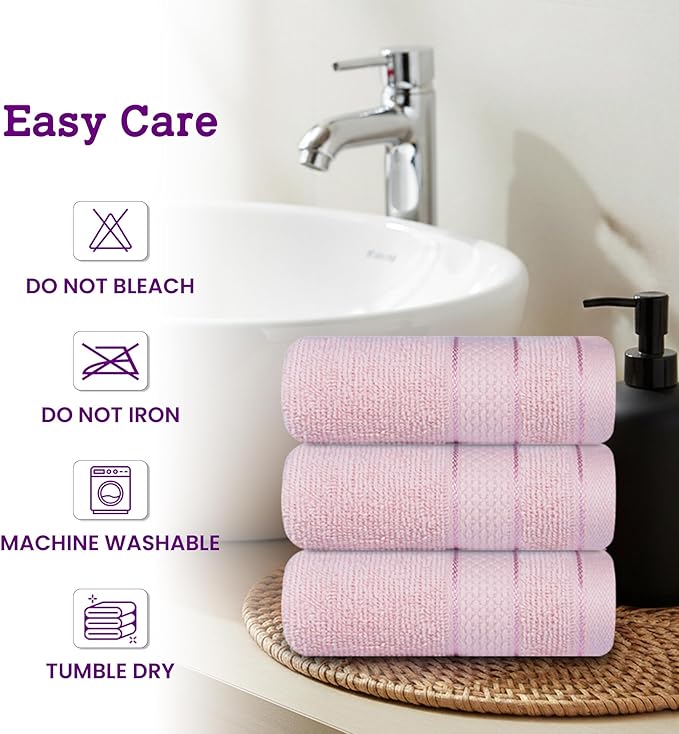 Casa Lino Face Towels & Body Wash Cloths for Showering - 100% Cotton Wash Cloths for Bathroom - Highly Absorbent & Quick Drying Washcloth Set - Cotton Washcloths 24 Pack (12" x 12") - (Blush Pink)
