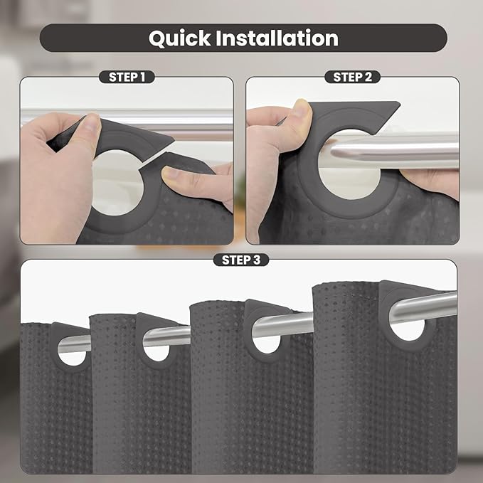 Inhousolu No Hook Waffle Weave Shower Curtain with Removable Snap in Fabric Liner Set for Bathroom, 230 GSM Heavy Duty Weighted Hem, Water Repellent Washable Bath Curtains, 72 x 72 Inch, Graphite Grey
