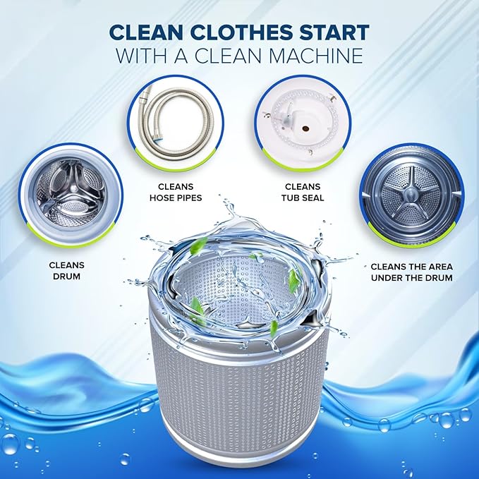 Washing Machine Cleaner Tablets – 24-Pack Deep Cleaning for Front Loader, Top Load & HE Washers – Helps Remove Odor-Causing Residues, Pet Hair & Hard Water Buildup – Septic Safe