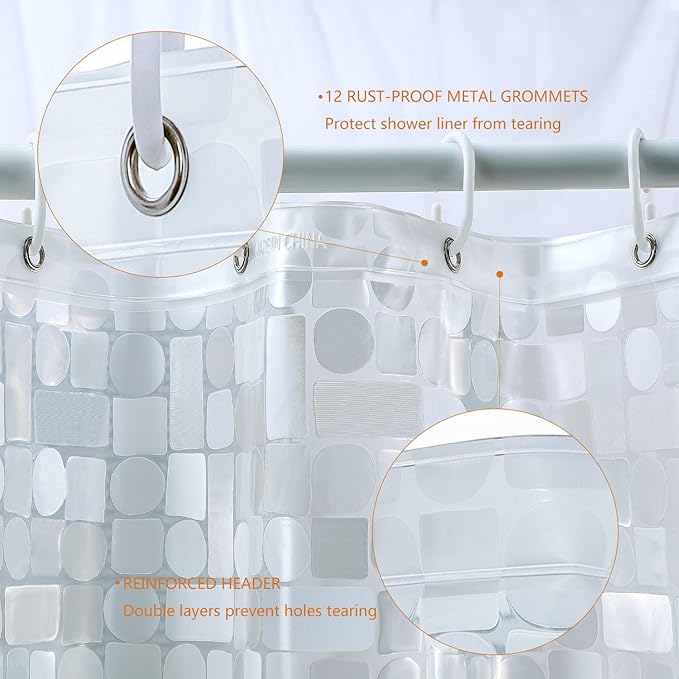 WELTRXE EVA Shower Curtain Liner Waterproof, Clear 8G Heavy Duty Plastic Shower Curtain Liner with Magnets for Bathroom Shower Stall, Bathtubs, Thick Liner Without Chemical Smell, 72 x 72,12 Hooks