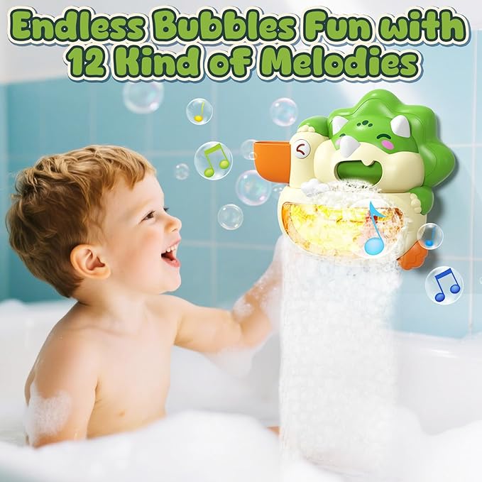 Lehoo Castle Bath Bubble Machine, Light Up Musical Bubble Bath Toys for Toddlers 1-3 Automatic Bubble Maker for Bathtub Dinosaur Toys for Bath
