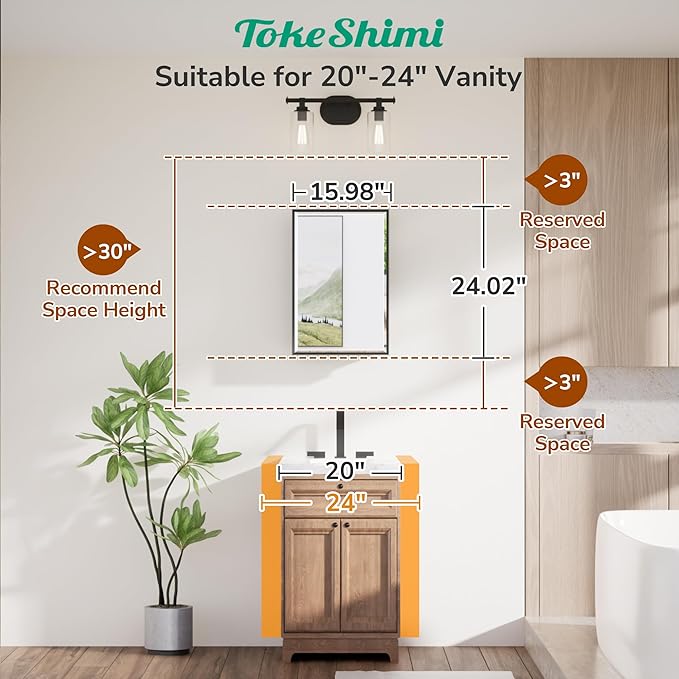 TokeShimi 16 x 24 Beveled Mirrored Medicine Cabinet Recessed, Bathroom Mirror with Storage Adjustable, Aluminum Frame Metal Oil Rubbed Bronze Medicine Cabinet with Mirror
