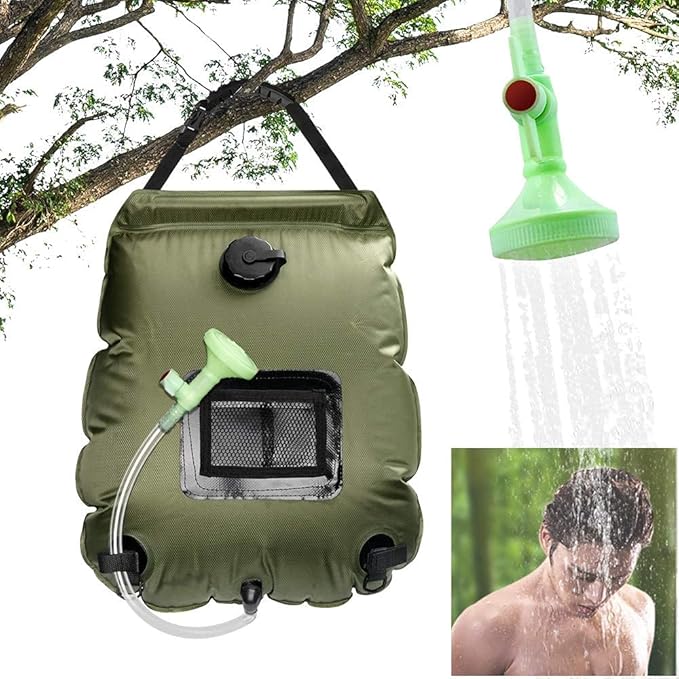 Solar Shower Bag, 5Gal(20L) Portable Solar Heating Camping Shower Bag,with Removable Hose and On-Off Switchable Shower Head,for Outdoor Traveling/Climbing/Hiking/Beach/Swimming