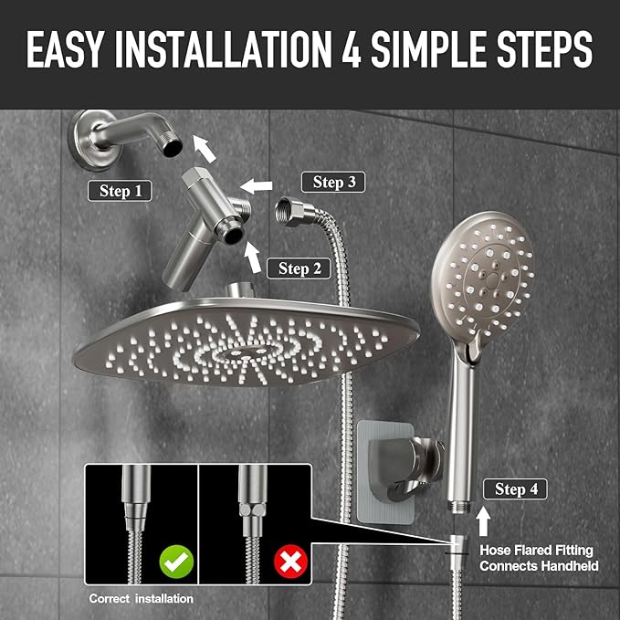 Veken 10'' Rain Shower Head with Handheld, High Pressure Rainfall Showerhead Combo with 5 Handheld Water Spray Modes for Bathroom Accessories, Home Decor, Detachable Dual Shower Heads, Brushed Nickel