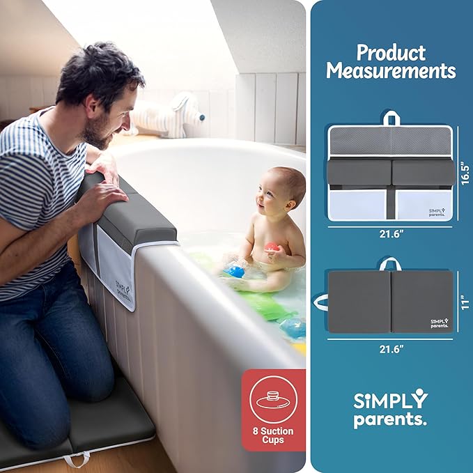 Simply Parents Comfortable Baby Bath Kneeler and Elbow Rest Pad Set - Quick-Dry Non-Slip Bath Kneeling Pad for Bathing Baby, Baby Bath Time Essentials for Newborn, Baby Bath Accessories for Tub