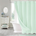 MitoVilla No Hooks Needed Green Waffle Shower Curtain Liner Set, Modern Waffle Weave Heavy Duty Fabric Cloth Shower Curtain with Snap-in Liner for Luxury Neutral Hotel Spa Bathroom Decor