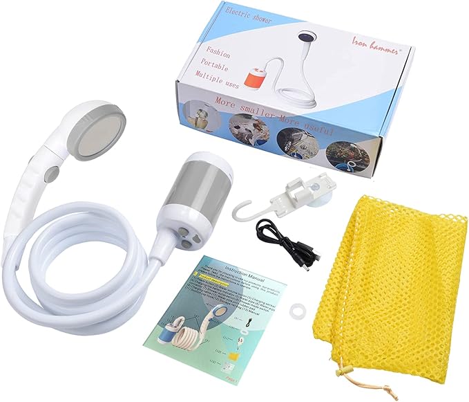 Iron Hammer Portable Shower Electric Shower Camping Shower Built-in 5000mAh Large Capacity Rechargeable Battery-Powered Shower for Indoor or Outdoor Showering Car Washing Pet Bathing