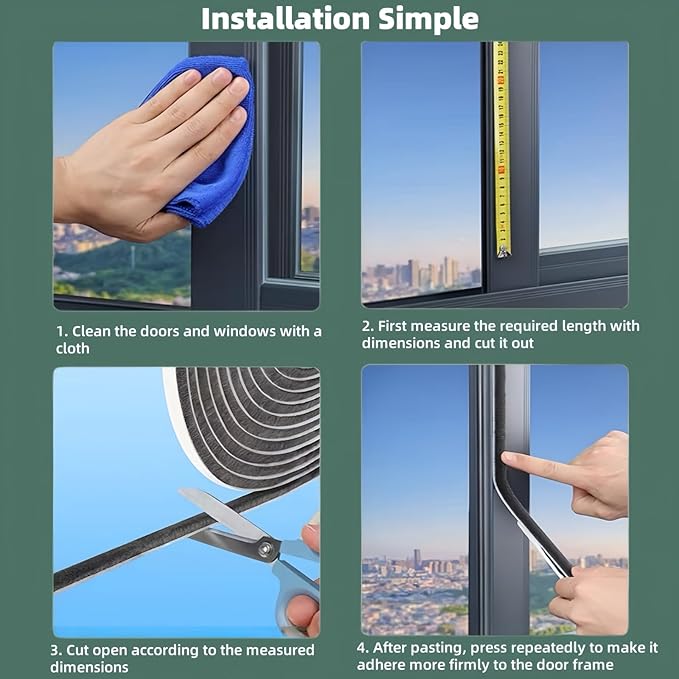 Window Weather Stripping Door Seal, 33FT Self-Adhesive Soundproofing Weather Strip for Exterior Door Frame Window Winter Insulation Noise Cancelling Window Inserts, 0.35in x 0.2in, Gray