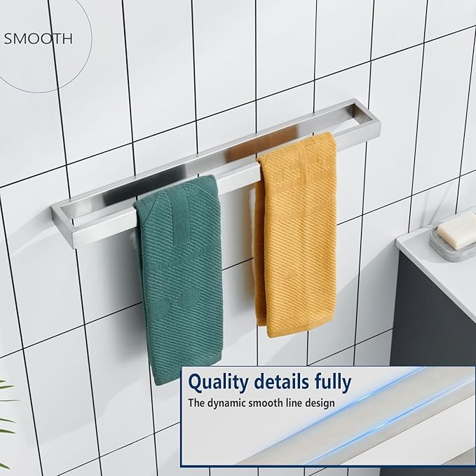 KOKOSIRI Towel Bars Brushed Nickel Bath Towel Hanger Holder 24-Inch Kitchen Rack Stainless Steel for Bathroom Hardware Wall Mount, 2 Pack B4008BR-L24-P2