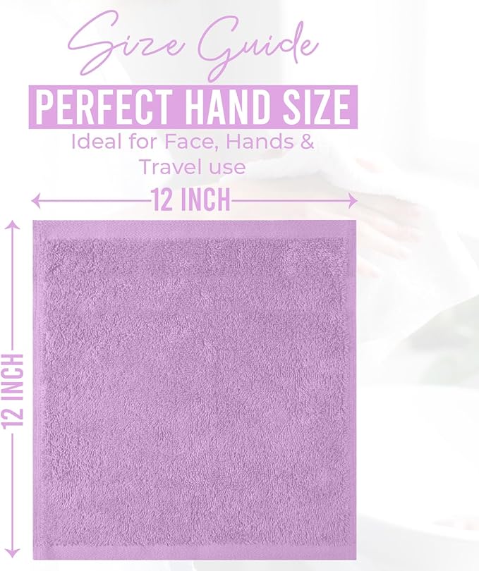 DAN RIVER 24 Pack Wash Cloths for Showering [12x12] - 100% Cotton Washcloths Premium Quality Flannel Face Cloths for Bathroom, Highly Absorbent and Soft Feel Wash Clothes, Lavendar