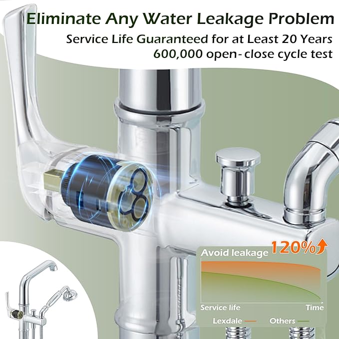 Luxury Free Standing Tub Faucet, Classic Brass Freestanding Bathtub Faucet, Lexdale Bathroom Floor Mount Tub Filler with handheld Sprayer Supply Lines Included Polished Chrome (LD8911-CP)